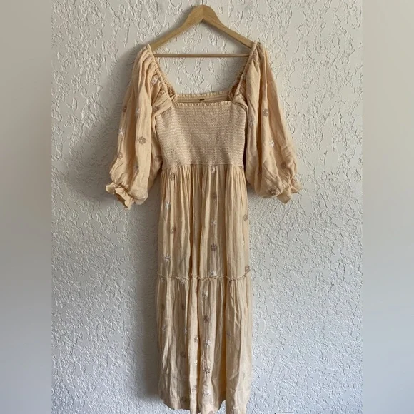 FREE PEOPLE Dahlia Embroidered Cotton Maxi Dress size Medium - Picture 4 of 8
